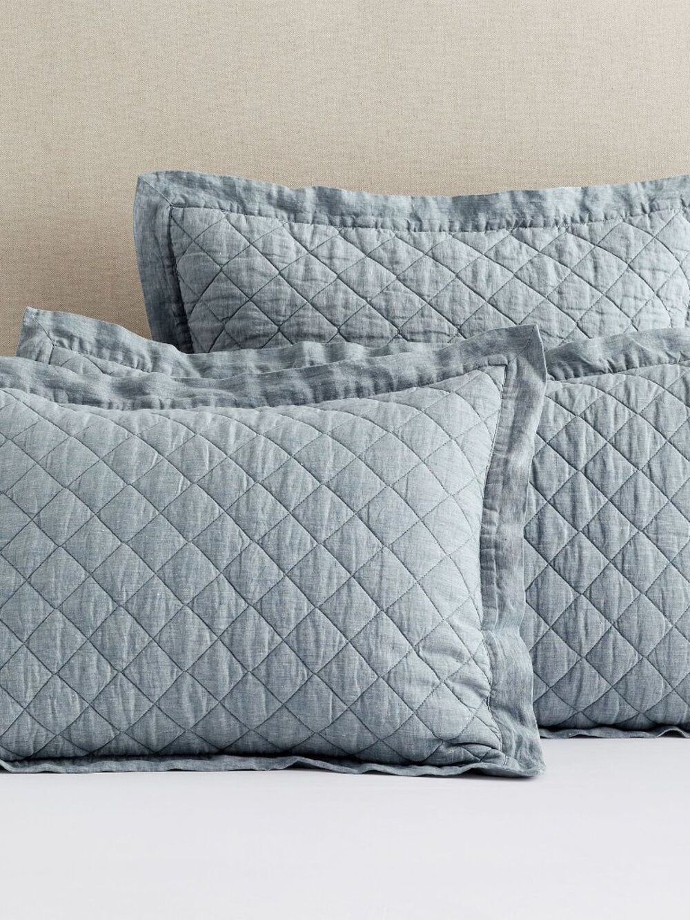 Set/2 POTTERY BARN *Euro* Belgian Flax Linen Diamond Quilted Shams Chambray